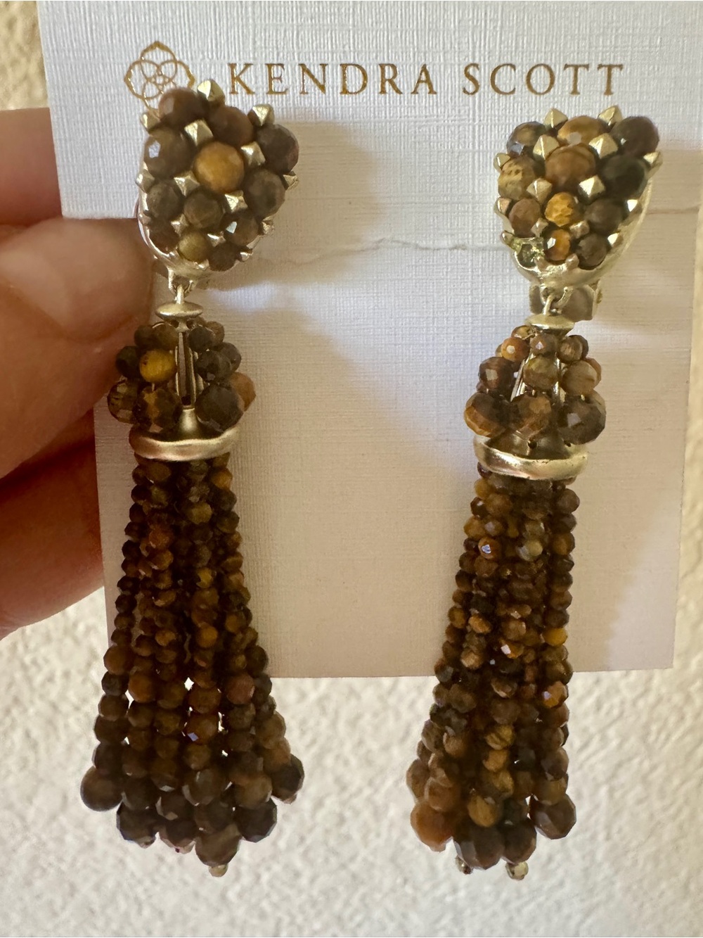 Kendra Scott Tiger's Eye Brown Beaded Tassel Earrings